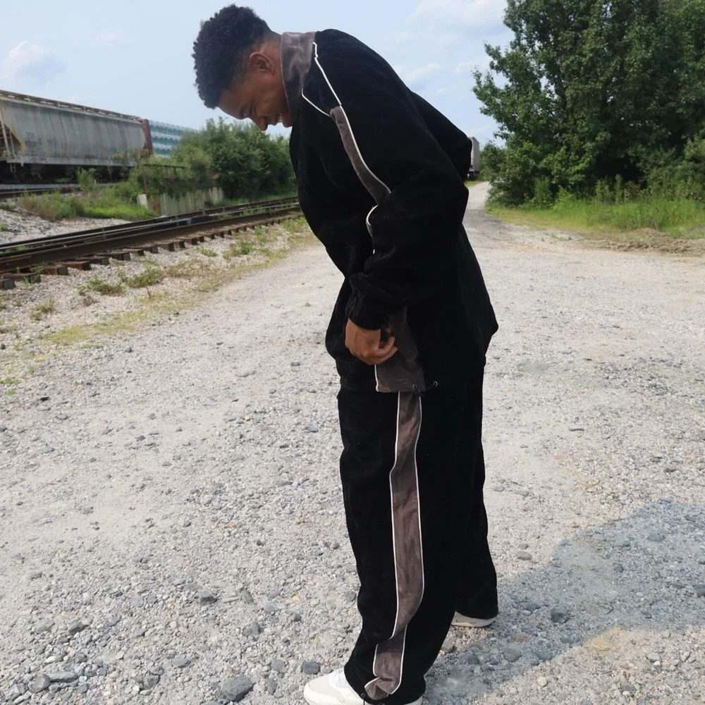 Men's Black and Gray Track Pants - Picture 1 of 8